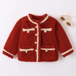 Kookie Kids Full Sleeves Sweat Jacket With Solid Colour - Red-picture-12