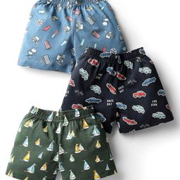 CUCUMBER Sinker Knit Above Knee Length Short With Vehicle & Boat Print Pack Of 3 - Light Blue Black & Olive Green-picture-4