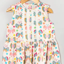 Hugsntugs Woven Cotton Sleeveless Butterflies Printed Lace Embellished Top - Soft Pink-picture-20