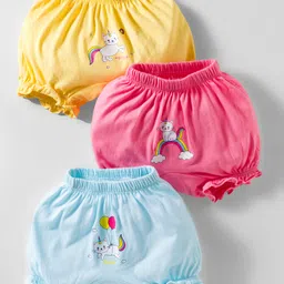 BUMZEE Cotton Bloomers with Unicorn Print Pack of 3 - Light Blue Yellow & Pink-picture-24