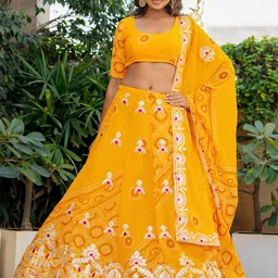 PRETTY PALLU Embroidered Thread Work Ready to Wear Lehenga & Blouse With Dupatta-picture-25