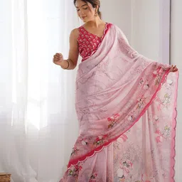 Kalista Floral Mirror Work Pure Chiffon Saree image 5