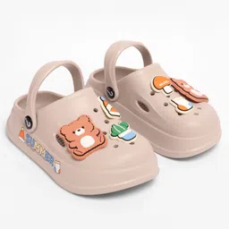 KIDLINGSS Teddy Bear & Mushroom Applique Detailed Perforated Slingback Clogs - Beige image 3