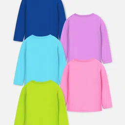 Trampoline Cotton Knit Pack Of 5 Full Drop Shoulder Sleeves Heart & Typography Back Printed Tees - Multi Colour image 3