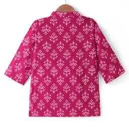 Babyhug Cotton Woven Full Sleeves Floral Printed Kurta & Dhoti Set - Dark Pink image 3