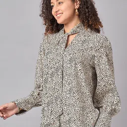 STYLE BLUSH Animal Print Tie-Up Neck Crepe Shirt Style Top image 5