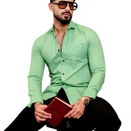 VORTEX Men Original Fit Solid Spread Collar Cotton Casual Shirt image 2