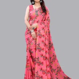 Satrani French Rose Pink Printed Saree With Unstitched Blouse Piece image 1
