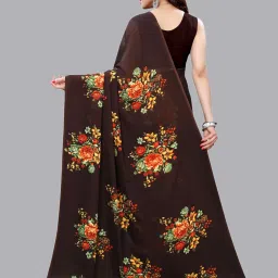 Satrani Brown Floral Saree With Unstitched Blouse Piece image 2