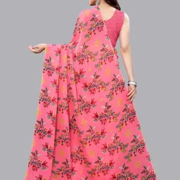 Satrani French Rose Pink Printed Saree With Unstitched Blouse Piece image 2
