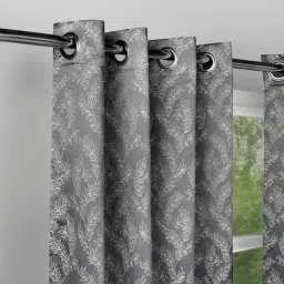 Haus & Kinder Steel Grey Polyester Floral Midnight Willow Eyelets 7 ft Door Curtain - Set of 2 image 5