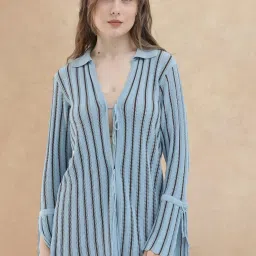 RAREISM Blue Viscose Striped Long Sleeves Shrug image 1