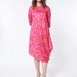 RAREISM Pink Polyester Printed Three-Quarter Sleeves Dress image 1