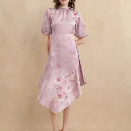 RAREISM Pink Satin Printed Short Sleeves Dress image 1