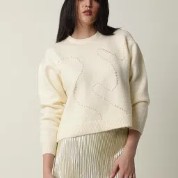 RAREISM Off White Acrylic Embellished Long Sleeves Sweater image 1
