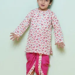 AJ Dezines Kids Pink & White Printed Full Sleeves Kurta with Dhoti image 1