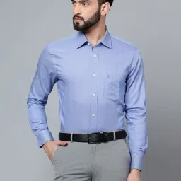 Cantabil Blue Cotton Regular Fit Striped Shirt-picture-35