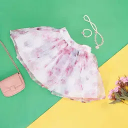 Pantaloons Junior Kids White & Pink Linen Printed Skirt-image-37