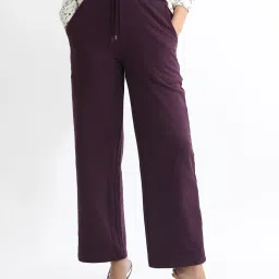 RAREISM Maroon Cotton Blend Solid Trackpants image 1