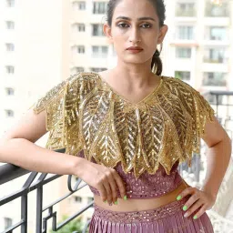 Odette Gold Tasselled Embellished Regular Fit Cape image 1