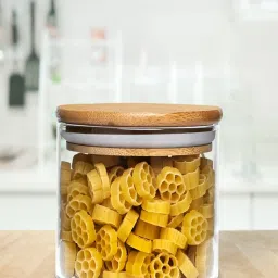 ALLO Transparent Borosilicate Glass Round Jar with Wooden Lid (300 ml) image 1