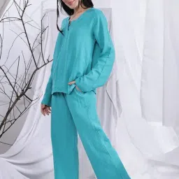 NEUDIS Teal Cotton Night Suit image 4