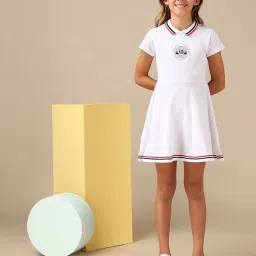 U.S. Polo Assn. Girls White Brand Appliqued Skater Dress image 1