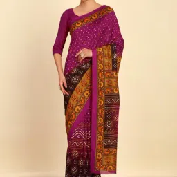 Soch Womens Wine Art Silk Bandhani Printed Saree-picture-12