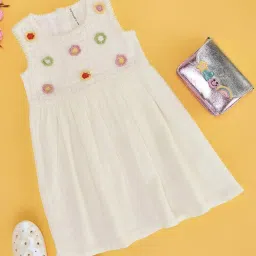 Pantaloons Junior Kids Snow White Cotton Embroidered Dress image 1