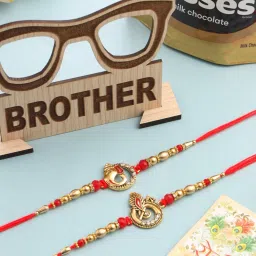 NVR Men Golden Red Religious Designer Ganesh Ji Thread Rakhi Combo image 1