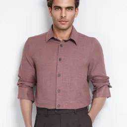 Rare Rabbit Peach Relaxed Fit Solid Shirt image 1