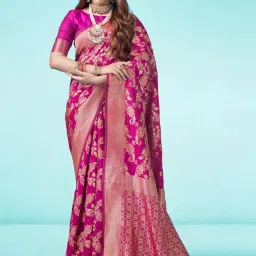 Satrani Rani Pink Woven Saree With Unstitched Blouse image 1