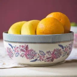 Fabindia Home Luxe Blue & White Ceramic Large Serving Bowl (1000ml) image 2