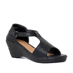 Khadim Women's Black Ankle Strap Wedges-picture-21