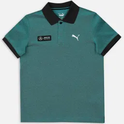 Puma Kids Mercedes AMG Petronas Teal Blue & Black Cotton Logo Polo T-Shirt image 1