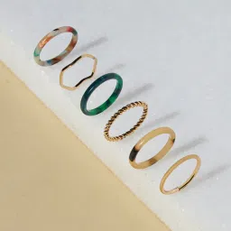 Accessorize London Women's Multi Chunky Ridged Ring Goldresin Rings 6 Pack image 1