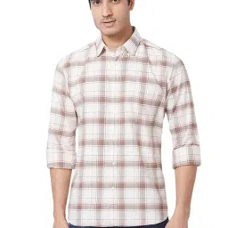 Parx Beige Cotton Slim Fit Checks Shirt-image-36