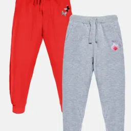 Kiddopanti Girls Red & Grey Melange Embellished Trackpants (Pack Of 2)-image-11
