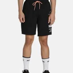 Puma Black Cotton Relaxed Fit Printed Shorts-image-13