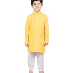 SG Yuvraj Kids Yellow & White Cotton Full Sleeves Kurta Set-picture-9