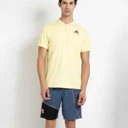 adidas Light Yellow Regular Fit Henley Sports T-Shirt image 1