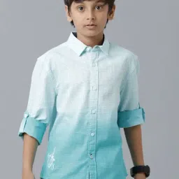 Under Fourteen Only Kids Blue Cotton Striped Full Sleeves Shirt-image-51