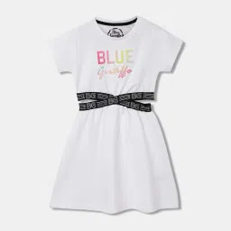 Blue Giraffe Kids White Cotton Printed Dress image 1