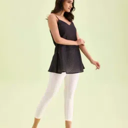 go colors! Go Colors Soft Cotton Stretch Cropped Leggings For Women | Breathable, Mid Rise, Cream image 3