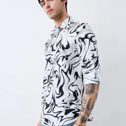 Spykar Men White Slim Fit Printed Full Sleeve Casual Shirt image 3