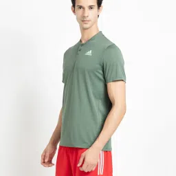 adidas Olive Regular Fit Henley Sports T-Shirt image 3