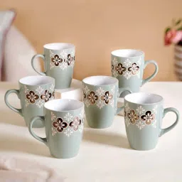 Nestasia Floral Golden Pattern Sage Blue Coffee Mugs Set Of 6 350ml image 1