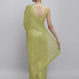 navyasa by liva Navyasa Olive Liva Lite Pastel Foil Saree With Coordinated Unstitched Blouse Piece image 2