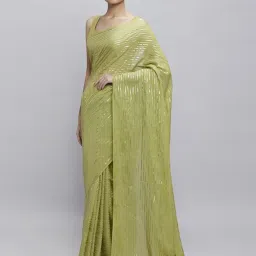 navyasa by liva Navyasa Olive Liva Lite Pastel Foil Saree With Coordinated Unstitched Blouse Piece image 3