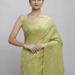 navyasa by liva Navyasa Olive Liva Lite Pastel Foil Saree With Coordinated Unstitched Blouse Piece image 5